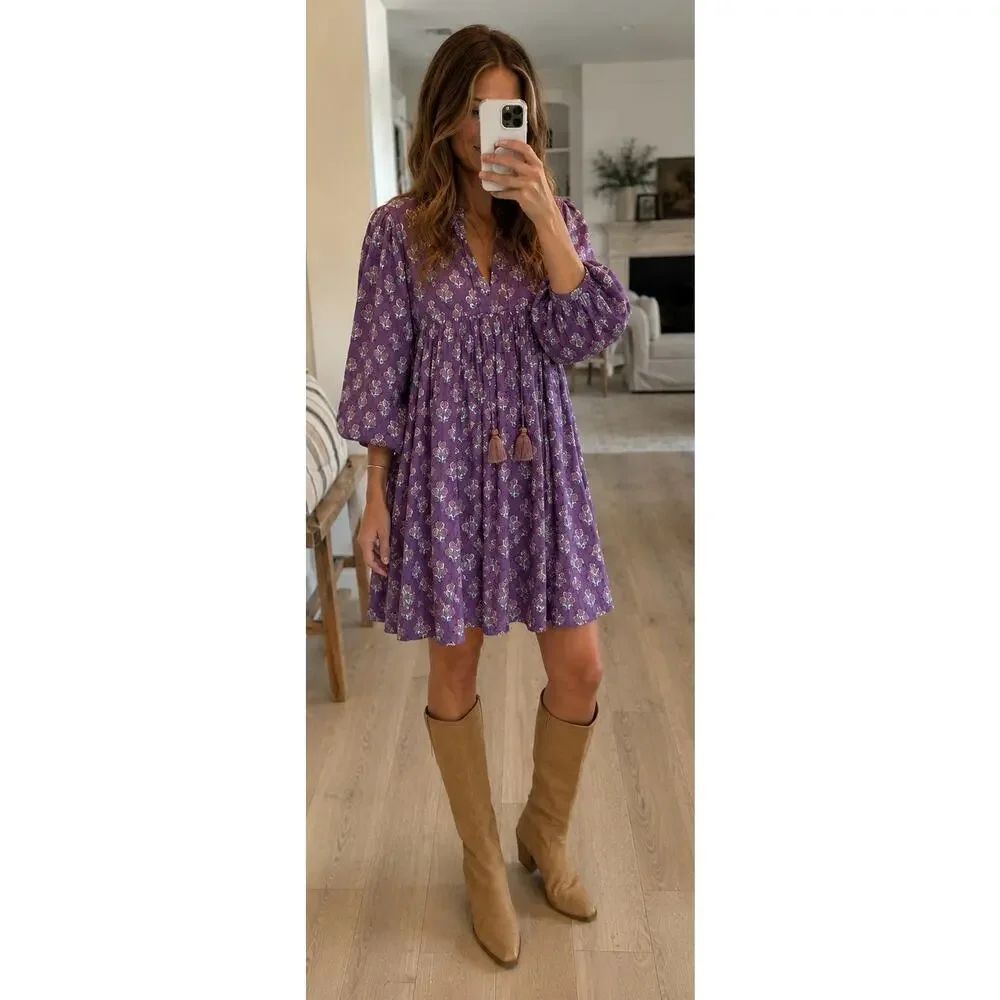 Victoria Dunn Purple Block Print Mini Dress Women’s Sz. S
